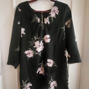 Dynamite Black Floral 3/4 Sleeve Tunic Dress - Size Small